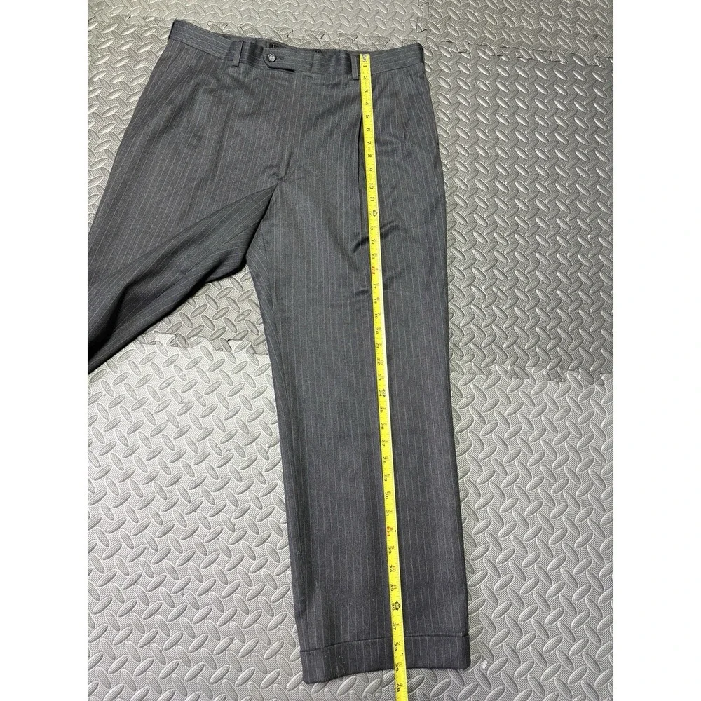 Vintage Burberrys Mens Grey Gray Striped Italian Wool Suit Blazer 36x28 Pants